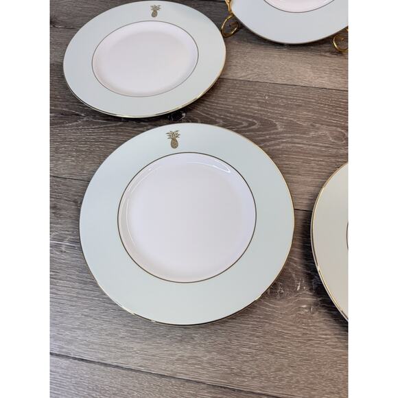 Wedgwood Vera Wang 9” Green Pineapple Gold Trim Accent Salad Plate-Set Of 5 - Picture 3 of 9